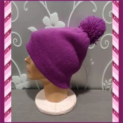 PURPLE POM POM BEANIE