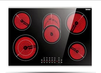30 Inch Electric Cooktop 30 Inch 5 Burners Electric Stove Ceramic Cooktop, Drop-in Radiant Stovetop with Front and Back Metal Frame, Lock, Timer, 8400