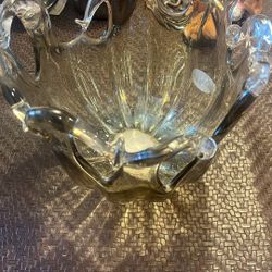 Murano Venetian Hand Blown Art Glass Bowl Centerpiece Iridescent Gold 9x9x7