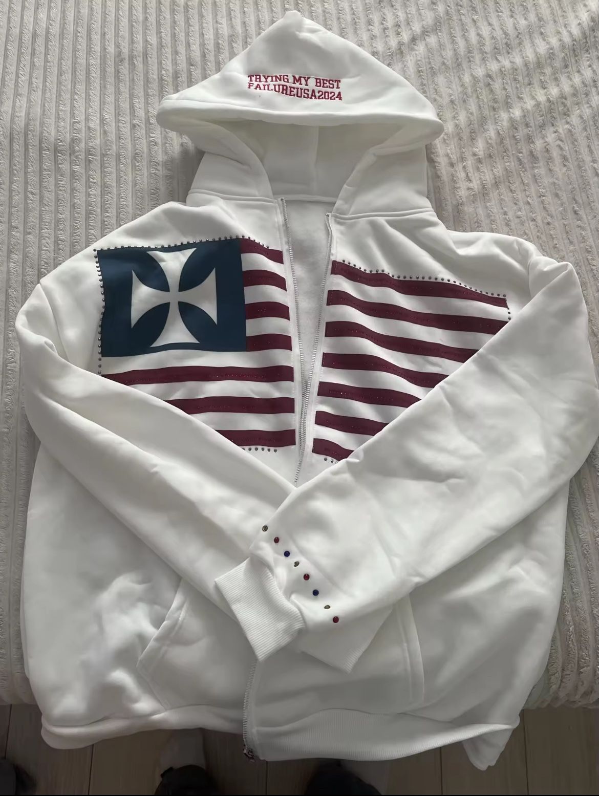 Rhinestone American Flag Zip Up