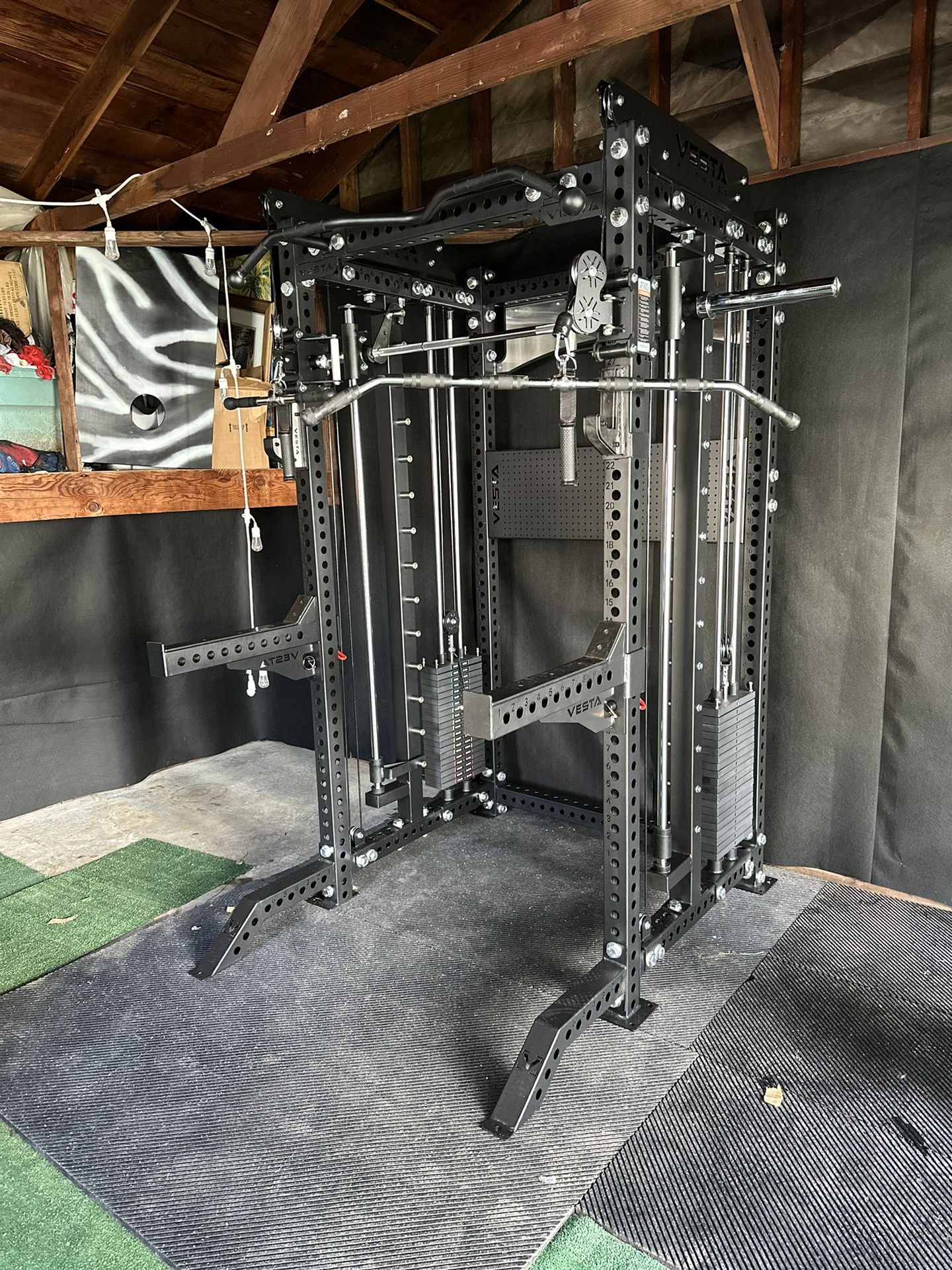 PRO SERIES Ultimate 3 1 Half Rack Functional Trainer w/Smith Machine Bar 400lb Stack Gym Equipment Fitness Commercial Squat Rack