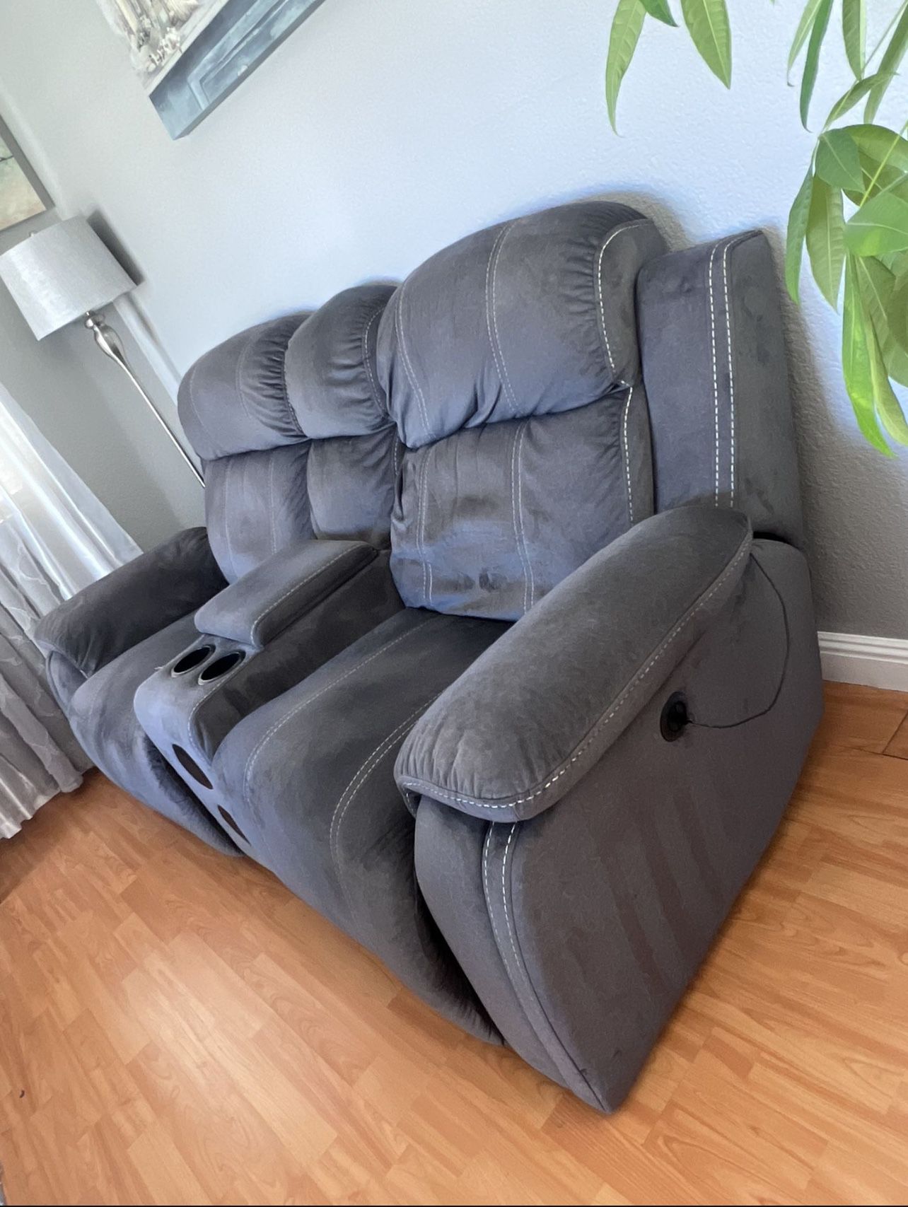 Gray Velvet Recliner Sofa $250 OBO