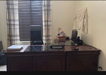 Executive Office Desk Set – Large Dark Wood L-Shape Desks
