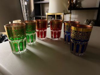 Vintage Mid Century Gold Guilt Filigree Glasses France Lot Of 6
