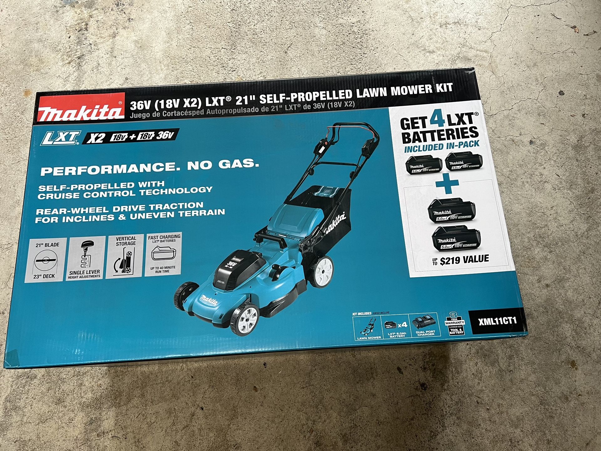 18V X2 (36V) LXT Lithium-lon Cordless 21 in. Walk Behind Self-Propelled Lawn Mower Kit w/4 Batteries (5.0Ah)