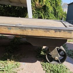 Wooden Industrial or Factory Cart with Cast Iron Wheels