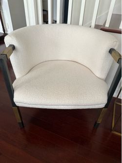 Modern Barrel Accent Chair – Ivory Bouclé Style Fabric & Metal Frame