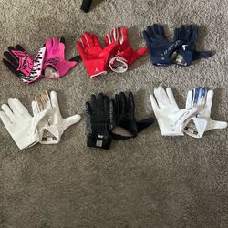 Lot of 6 Football Receiver Gloves Nike Jordan Battle