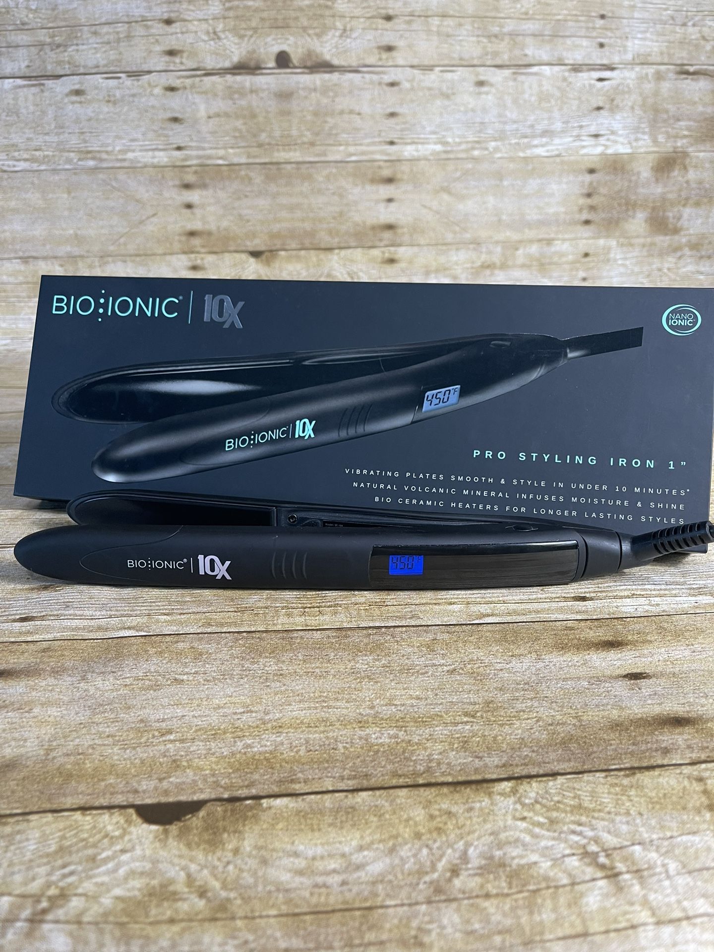 Bio Ionic 10X Pro Styling Iron 1” Black Flat Iron w/ Box - Tested & Working