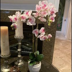 Faux pink/white ORCHID in pot