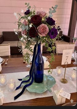 Empty blue bottles 17 large 8 small for centerpieces or crafts