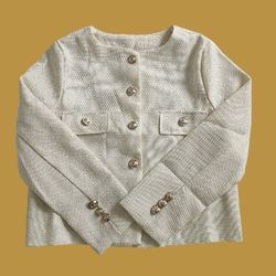 Cream Off White Tweed Cardigan Blazer Jacket