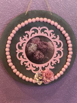 Wall Or Door Hanging Wood Gray And Lavender Floral 