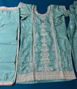 Teal  Embroidered Salwar Kameez  Dupatta Set