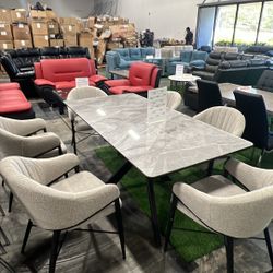 Modern Marble Dining Table With 6 Chairs / Mesa de comedor moderna de mármol con 6 sillas