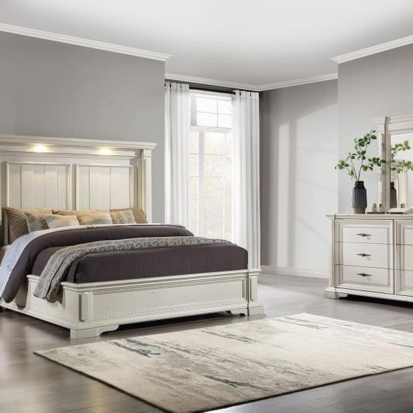 White Bedroom Set Queen or King Bed Dresser Nightstand Mirror Chest Options evelyn