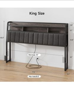New open box. Ergonomic Headboard King Size with 2-Tier Storage, Black & Grey
Upholstered Headboards with Power Outlets, USB Ports, LED Light, King He