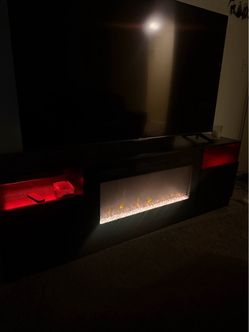 Amerlife 70” Fireplace TV Stand/ Modern High Glass 2-Tier LED  Coffee Table