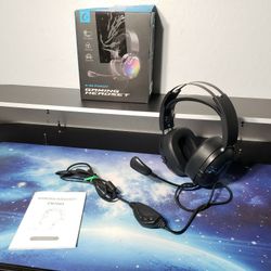 New RYR USB Gaming Headset for PC, Gaming Headphones W/ Noise Cancelling Microphone, 7.1 Surround Sound, RGB Light, 50mm Speakers, Wired Headphones fo