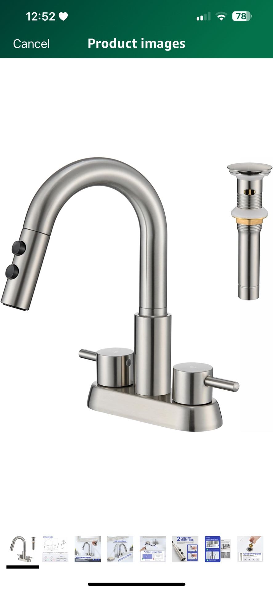 Bathroom Faucet with Pull Down Sprayer 3 Holes, Brushed Nickel 4 inch 2 Handles Centerset Laundry Bar Basin Pull Out Bathroom Sink Faucet with Pop-Up 