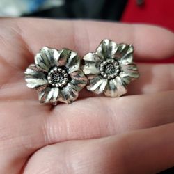 Silver Flower Earrings $1