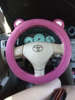 Pink Plush Bear Ear Steering Wheel Cover