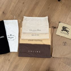 Authentic 8 pieces assorted designer Chanel LV Gucci dust bags cover bundle