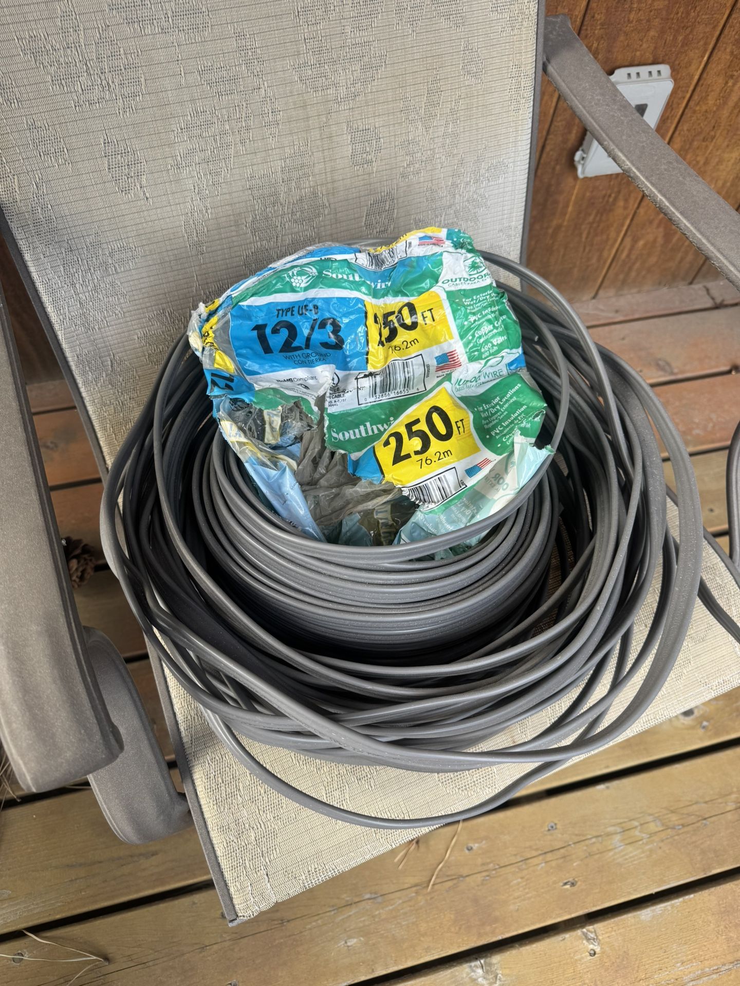 12/3 Underground Wire 250 Feet, Cut Once At Around 165 Feet, With One Piece Remaining