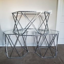 Stainless with Glass Modern Coffee Table and 2 End Tables 
