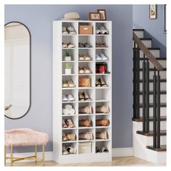 RoomTribesigns 10-Tier Shoe Storage Cabinet, White Wooden Shoe Rack with 30 Cubbies, Freestanding Tall Entryway Shoe Organizer for Closet, Entryway,… 