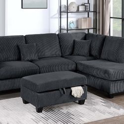 3pcs Sectional Sofa w/storage ottoman & USB connection 