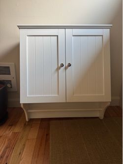 White Wall-Mounted Bathroom Cabinet with Towel Bar