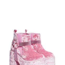 YRU GEMMA 2 PINK VELVET PLATFORM BOOTS - Size 8 Dollskill
