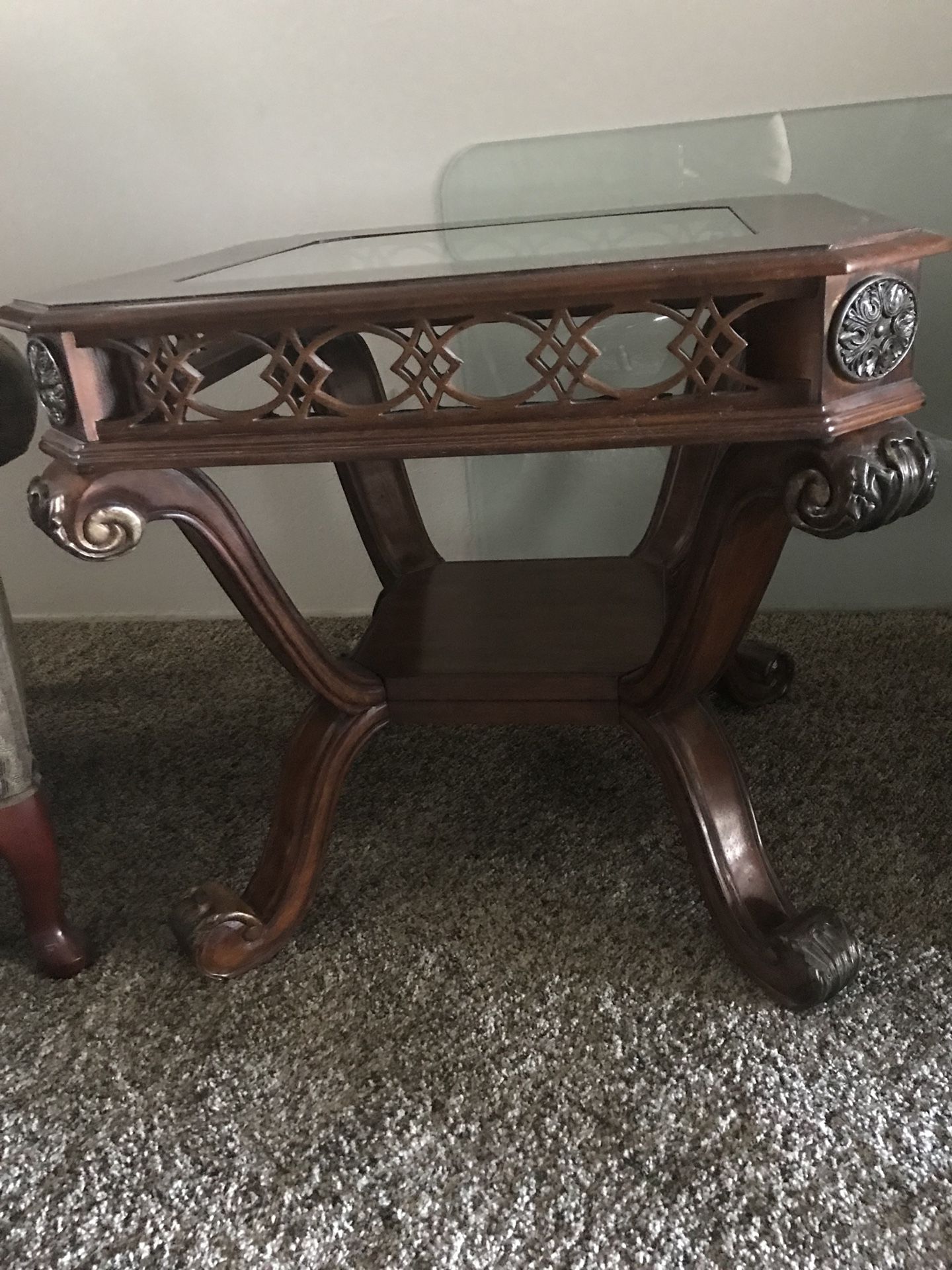 Side table with glass top