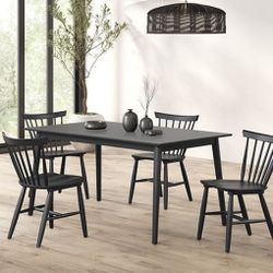 5 PIECE DINING TABLE SET MID CENTURY MODERN BLACK SPINDLE KITCHEN DINETTE COMEDOR MESA SILLAS
