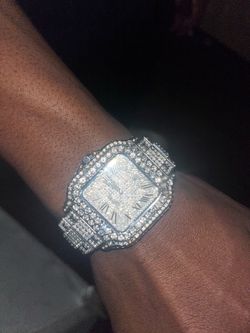 Iced Out Square Face Watch Silver