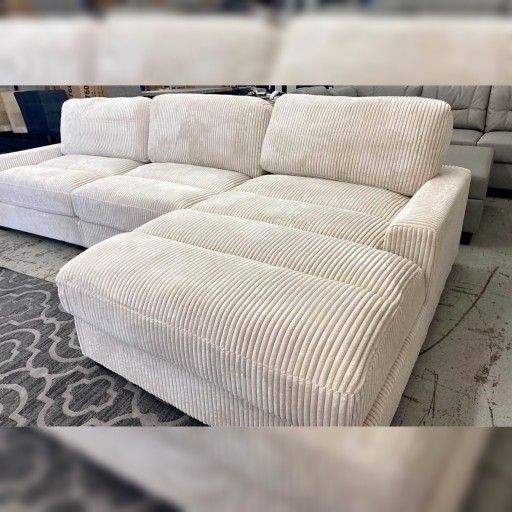 Brand New 3pc Sectional Cream Beige Corduroy 127x66 for $699