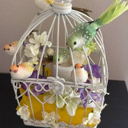 Metal Bird Decoration Cage Crystal Bird On Top, $25