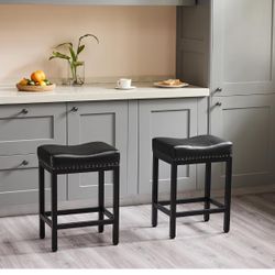 Set of 2 counter height barstools, modern PU leather - new in box