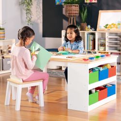 ACTIVITY AND ART TABLE WITH CRAFT STORAGE AND CHAIRS: