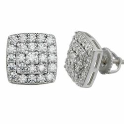 Moissanite Stud 10MM Square Earrings Italy 925 Sterling Silver 14K White Gold 5X Layered, Passes Diamonds Tester