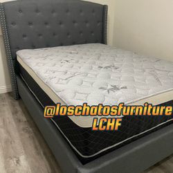 Queen Size Bed Frame + Base Box Spring +mattress
