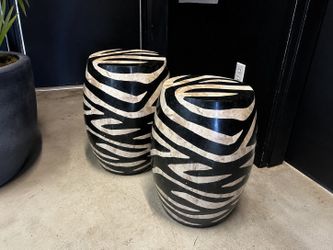 2 Zebra Print Inlaid Stone Garden Stools - Set of 2