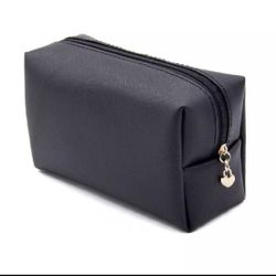 Makeup Bag for Purse PU Leather Travel Cosmetic Pouch Waterproof Toiletry Bag Black