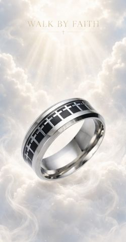NEW Cross Ring Black & Silver Faith Over Fear - Men's / Women's - Sizes 8-13
