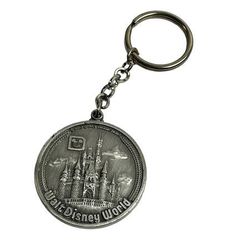 Vintage Silver tone Metal Walt Disney World Keychain Key Ring
