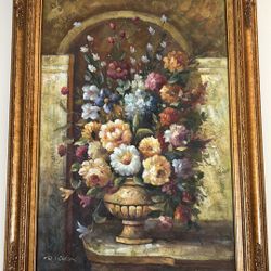 R. Wilcox Original Vintage Floral Oil Painting 