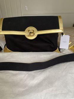 Balmain Black Canvas W/ Gold Leather Trim Crossbody Bag