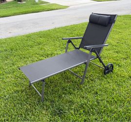 Costway Patio Lounge Chair W/ Wheels Neck Pillow Aluminum Frame Adjustable