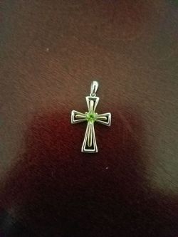 Real silver and gold cross with cz August heart birthstone